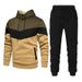 2PCS Men's sports suit fashion casual splicing hooded sweater trousers two-piece set_viptrois.com