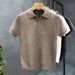 Men's Clothing Spring And Summer V Neck Polo Shirt Business Breathable New Men's Knitted Sweater Short Sleeved T Shirt Loose Lapel Solid Color_viptrois.com