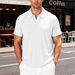 Men's Summer Short Sleeve Shirt - Breathable Jacquard Towel Fabric, Casual Striped Design, Comfortable Linen-Like Texture, Relaxed Fit_viptrois.com