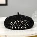 Autumn Winter Pearl Rhinestone Wool Knitted Woolen Beret British Korean Version Women's Painter Hat_viptrois.com