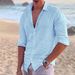 Men's Clothing Solid Color Cotton And Linen Long-sleeved Shirts For Young Trendy Men_viptrois.com
