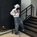 Men's American Style Graphic Letter Print Hooded Cardigan Sweatshirt with Pockets Loose Hip Hop Style Trendy Casual Sweatshirt_viptrois.com