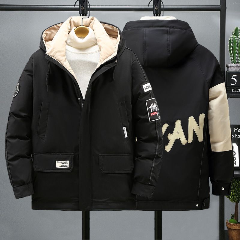 Men's Oversized Winter Hooded Jacket With Letter Print - Thickened Cotton Coat For Plus Size (4xl-10xl)_viptrois.com