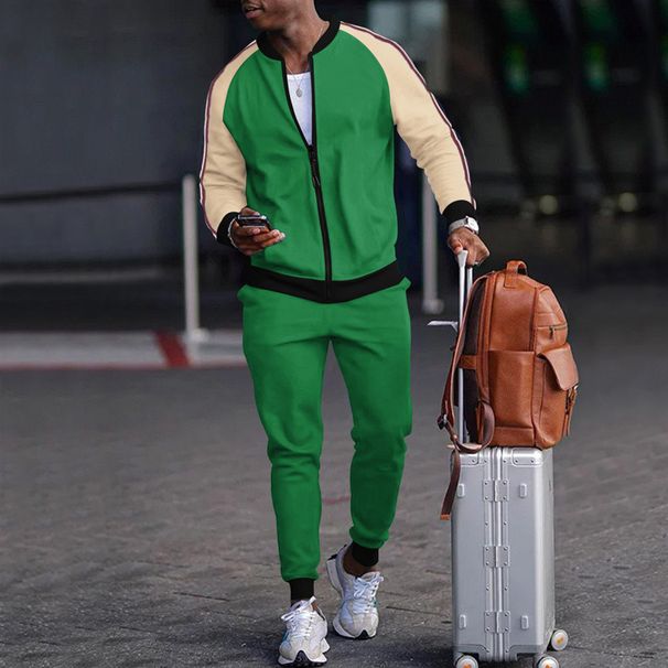 2024 Spring and Autumn Standing Collar Sports Leisure Sweater Pants Cardigan Zipper Two Piece Set Men's Fashion Trend_viptrois.com