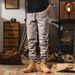 Men's Heavyweight Casual Pants - Relaxed Fit Cargo Pants With Elastic Cuffs, Pure Cotton Vintage Workwear Style, Multi-Pocket Design_viptrois.com
