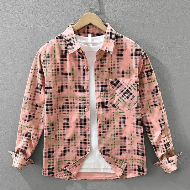 Trendy Plaid Long Sleeved Shirt For Men, Fashionable And Versatile, Artistic And Casual Loose Top_viptrois.com