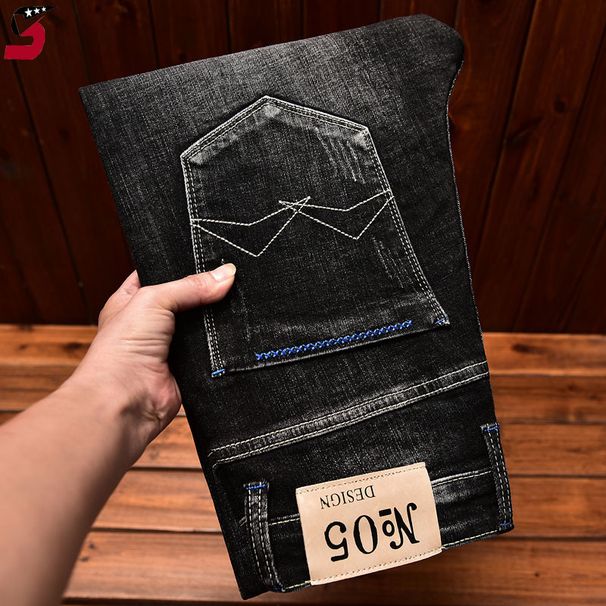 Men's Clothing High End Jeans Autumn And Winter Casual Embroidery Fashion Elastic Slim Straight Trousers_viptrois.com