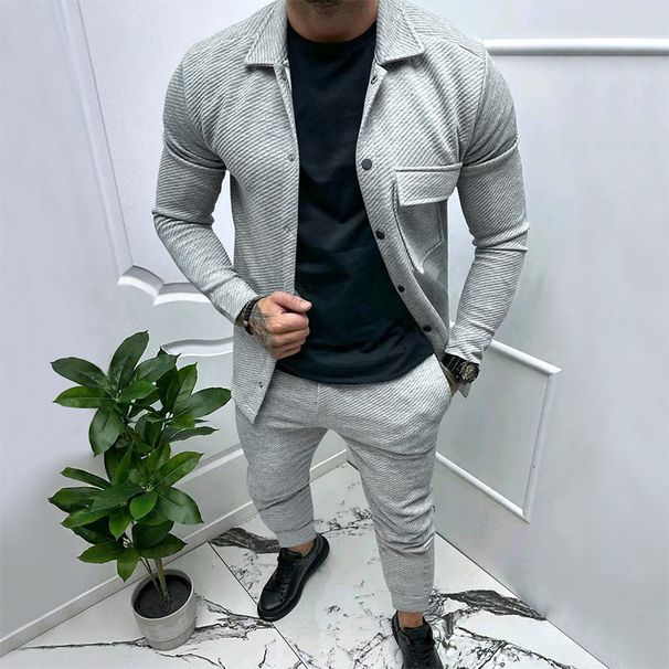 "Men's 2-Piece Casual Suit Set - Slim Fit Jacquard Blazer & Trousers, Lightweight Polyester, Office & Wedding Attire_viptrois.com