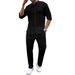 Men's Linen Monk Collar Short Sleeved Shirt And Trousers Set Solid Color Casual Versatile Spring Summer_viptrois.com
