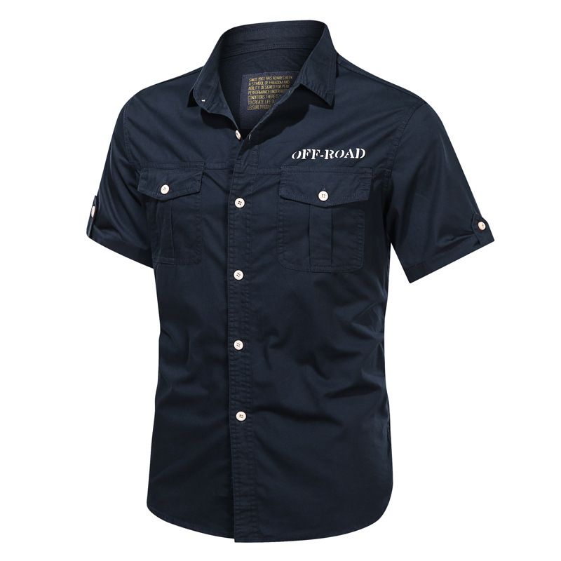 Men's Clothing Youth Loose Short Sleeved Shirts Section Solid Color Casual Shirts_viptrois.com