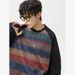 American Retro Raglan Sleeve Crew Neck Sweatshirt Unisex Autumn New Trendy Brand Color-Block Gradient Pullover Top_viptrois.com
