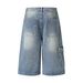 Men's Clothing Street Style Multi Pocket Stitching Distressed Wide Leg Jeans Washed Distressed Loose Embroidered Wide Leg Pants_viptrois.com