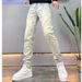 Streetwear Washed Distressed Jeans For Men & Women | High Waist Straight Leg Denim Pants | Hip Hop Casual Trousers In Yellow Ochre & Blue_viptrois.com