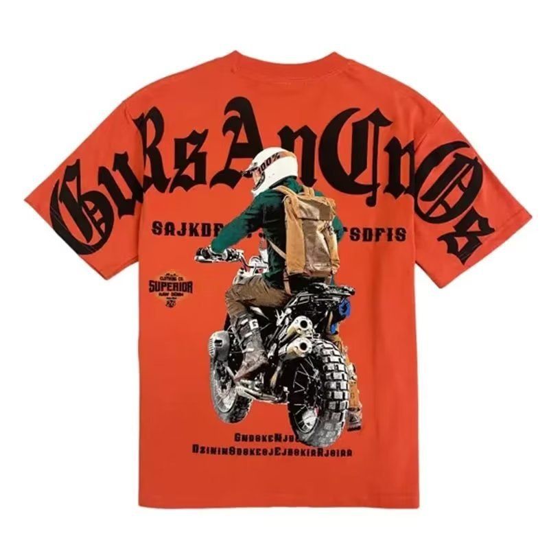 Men's Clothing Retro Motorcycle Pattern Printed Short Sleeved T Shirt Personality Summer Short Sleeved_viptrois.com