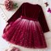 Kids’ Clothing Autumn And Winter New Girls Long Sleeve Dress Star Gradient Mesh Princess Dress Christmas Red Dress_viptrois.com