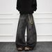 American Retro Distressed Design Curved Hem Jeans For Men Women, 2025 Spring And Autumn New Style, Loose Straight Washed_viptrois.com