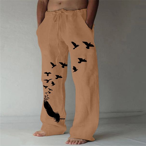 Men's Clothing New Printed Bird Drawstring Casual Pocket Hip Hop Men's Trousers_viptrois.com