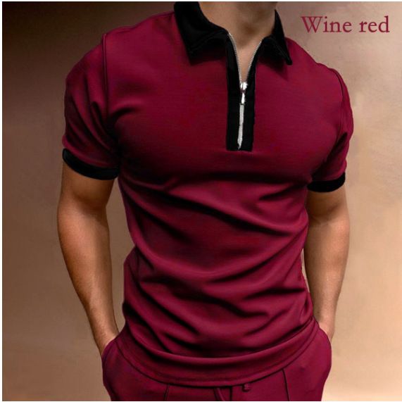 Men's Slim Fit Polo Shirt Short Sleeve Printed Zipper Pullover Top_viptrois.com