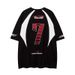 National tide retro racing suit contrast color letter number print short sleeve T shirt men and women summer street loose short sleeve shirt_viptrois.com