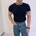 Men's Stylish Color Block Short Sleeve T-Shirt - Breathable Knit Fabric, Trendy Summer Casual Top_viptrois.com