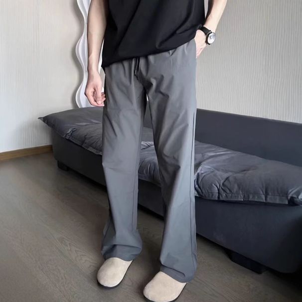 Men's Drape Straight Slim Casual Pants – Lightweight Polyester, Flared Bootcut Design, Breathable & Non-Iron (Black/Greyish/Opalescent, Sizes S-XL_viptrois.com