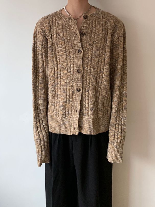 Korean Version Lazy Style Knitting Cardigan Men's Autumn And Winter New Fried Dough Twists Loose Round Neck Sweater Coat_viptrois.com