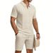 Men's Summer Polo Shirt And Shorts Set Loose Fit Waffle Knit Seagull Collar Short Sleeve Casual Style_viptrois.com