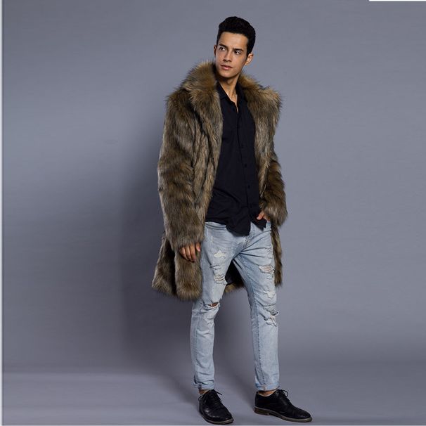 Men's clothing fox hair long coat thick warm trench coat fashion casual_viptrois.com
