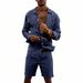 Men's Casual Linen Shirt And Beach Shorts Set Style Spring Autumn Vacation Loose Long Sleeve Clothing_viptrois.com