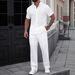 Summer 2-Piece Set Casual Men's Solid Color Textured Shirt And Trousers Simple No Details Short Sleeve_viptrois.com