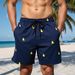 Men’s Quick-Dry Swim Trunks With Lining – Lightweight Beach Shorts, UPF Protection, 4-Inch Inseam (Black/Blue/White Duck Print, S-XXL)_viptrois.com