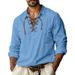 Men's Lapel Tie Cotton And Linen Solid Color Long Sleeved Shirt European Size Youth Fitted Shirt_viptrois.com