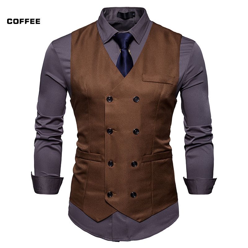 Men's Clothing Fashion Double Breasted Gentleman Formal Vest Men's Casual Vest Vest Jacket_viptrois.com