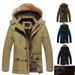 "Men's Winter Detachable Hood Parka With Fleece Lining, Thickened Cotton Jacket For Casual & Outdoor, Oversized Zip-Up Coat In Khaki_viptrois.com