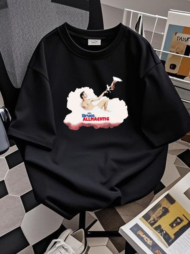 Bruce Almighty 2003 Rare Vintage Movie Promo T Shirt Size L Mens Black Fashion Soft Top For Everyday Wear Stretched Comfortable Versatile Graphic_viptrois.com