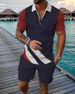 Men's Striped Zip-Up Polo Shirt & Shorts Set – Breathable Summer Casual Outfit (Quick-Dry Polyester, S-6XL, 20+ Colors)_viptrois.com