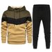 Men's casual sports suit spring and autumn hooded splicing sweatshirt with solid color sweatpants casual and comfortable two-piece suit_viptrois.com