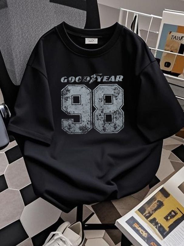 Official Goodyear Mens 98 T-shirt Grey S - XXL Summer Top For Everyday Wear Breathable Casual Slightly Designer Clothes Versatile Streetwear Homme_viptrois.com