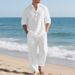 Men's Linen Long Sleeve T-Shirt & Pants Set - Relaxed Fit Casual Outfit (S-XXXL) - Black/White/Sky Blue/Navy/Khaki/Olive_viptrois.com