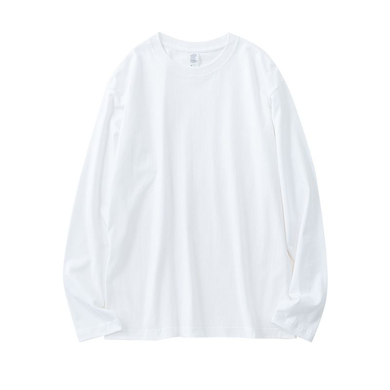 Spring And Autumn New 250g Heavyweight Pure Cotton Loose Straight Long Sleeve Round Neck T-Shirt Men's Solid Color Base_viptrois.com