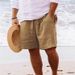 Men's Summer Solid Color Drawstring Beach Casual Shorts Loose Fit Cotton Linen Blend_viptrois.com