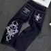 Y2K Jeans New Harajuku Hip Hop Men's Retro Skull Graphic Embroidered Baggy Jeans Denim Pants Men Goth High Waist Wide Trousers_viptrois.com