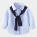 Simple Spring And Fall Fashion Casual Long Sleeve Shirt For Boys Comfortable Children With Cape Striped Top_viptrois.com