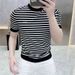 Summer 2025 Trendy Striped Men's Short-sleeved Ice Silk European Brand Round-neck T-shirt Men_viptrois.com