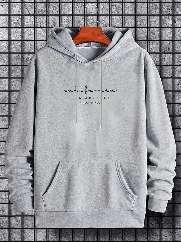 Men's Autumn And Winter Casual And Fashionable Loose Hoodie, California Inspired Letter Print, Warm Long Sleeved Pullover Sweater_viptrois.com