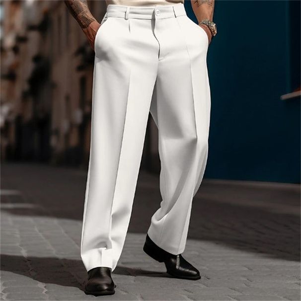 2027 Summer Fashion European-USA Style Trousers Men Polyester Pure Color Mid Waist Straight Type Suit Pants S-3XL_viptrois.com