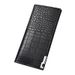 Premium Men's Long Leather Wallet With Multiple Card Slots & Zipper Closure - Crocodile Embossed PU Business Bifold Wallet For Daily Commute_viptrois.com