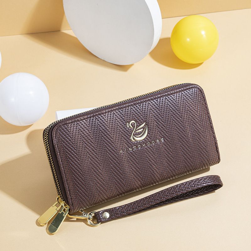 Wallet Card Cases Ladies Wallet Long New Swan Thermoplastic Hot Stamping Wave Pattern Fashion Large Capacity Double Zipper Clutch Bag_viptrois.com