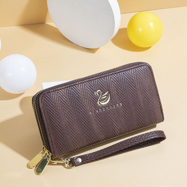 Wallet Card Cases Ladies Wallet Long New Swan Thermoplastic Hot Stamping Wave Pattern Fashion Large Capacity Double Zipper Clutch Bag_viptrois.com