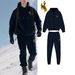Men's Solid Color Fleece Hoodie & Jogger Set, Plush Lined Zip-Up Jacket With Matching Pants, Winter Loungewear_viptrois.com